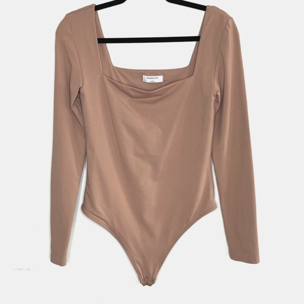 Babaton Contour Squareneck Longsleeve‎ Thong Bodysuit Size L Beige Modern Chic